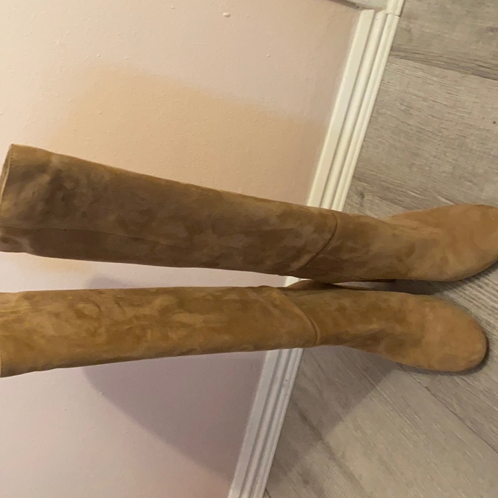 Camel knee high boots